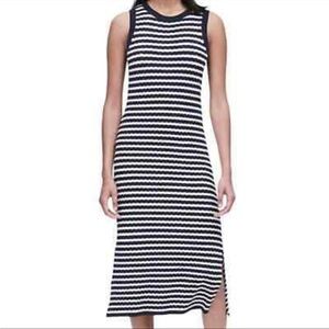 Banana Republic Navy and White Striped Midi Knit Dress